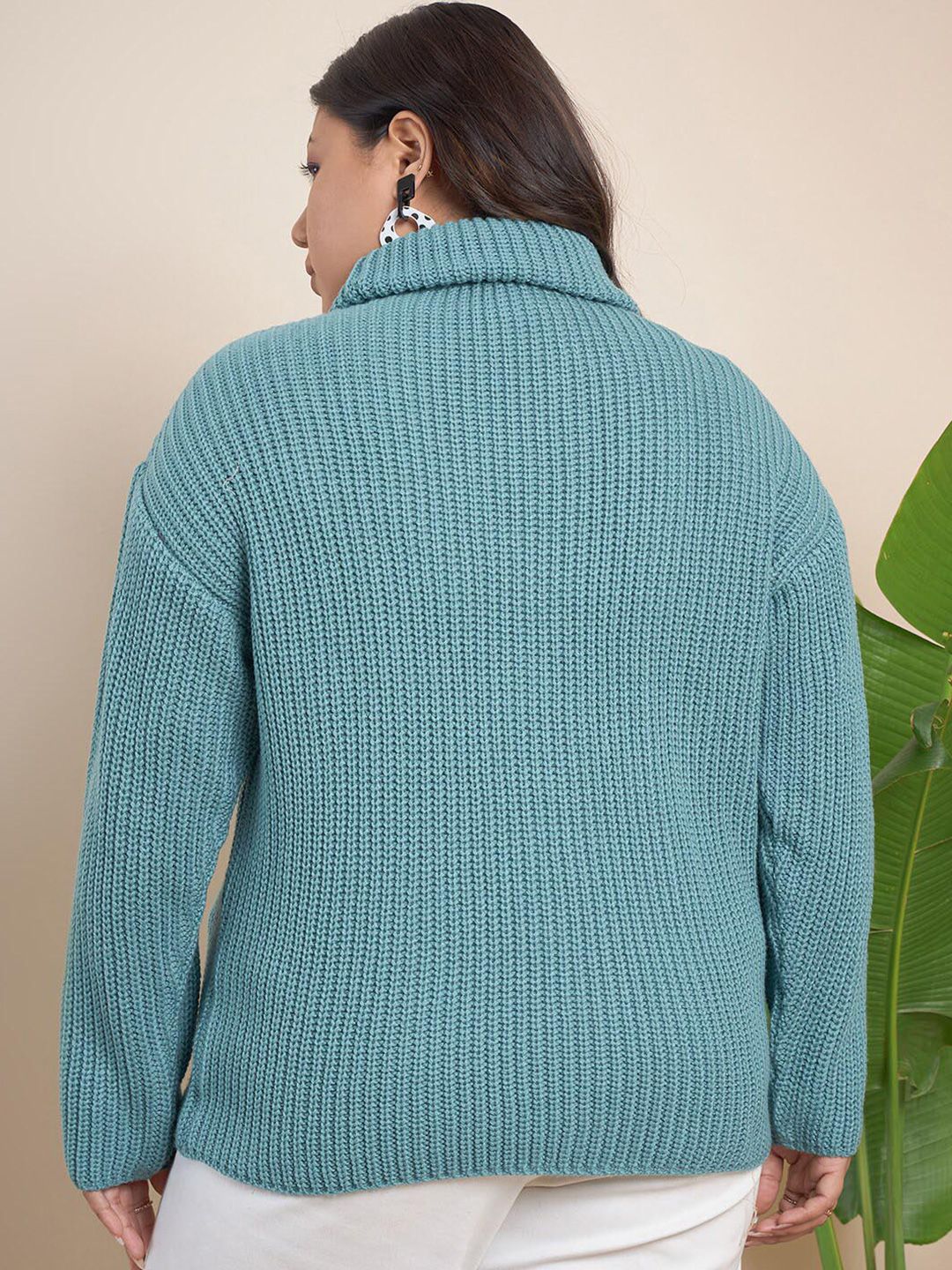 CURVY STREET Plus Size Ribbed Turtle Neck Pure Acrylic Pullover