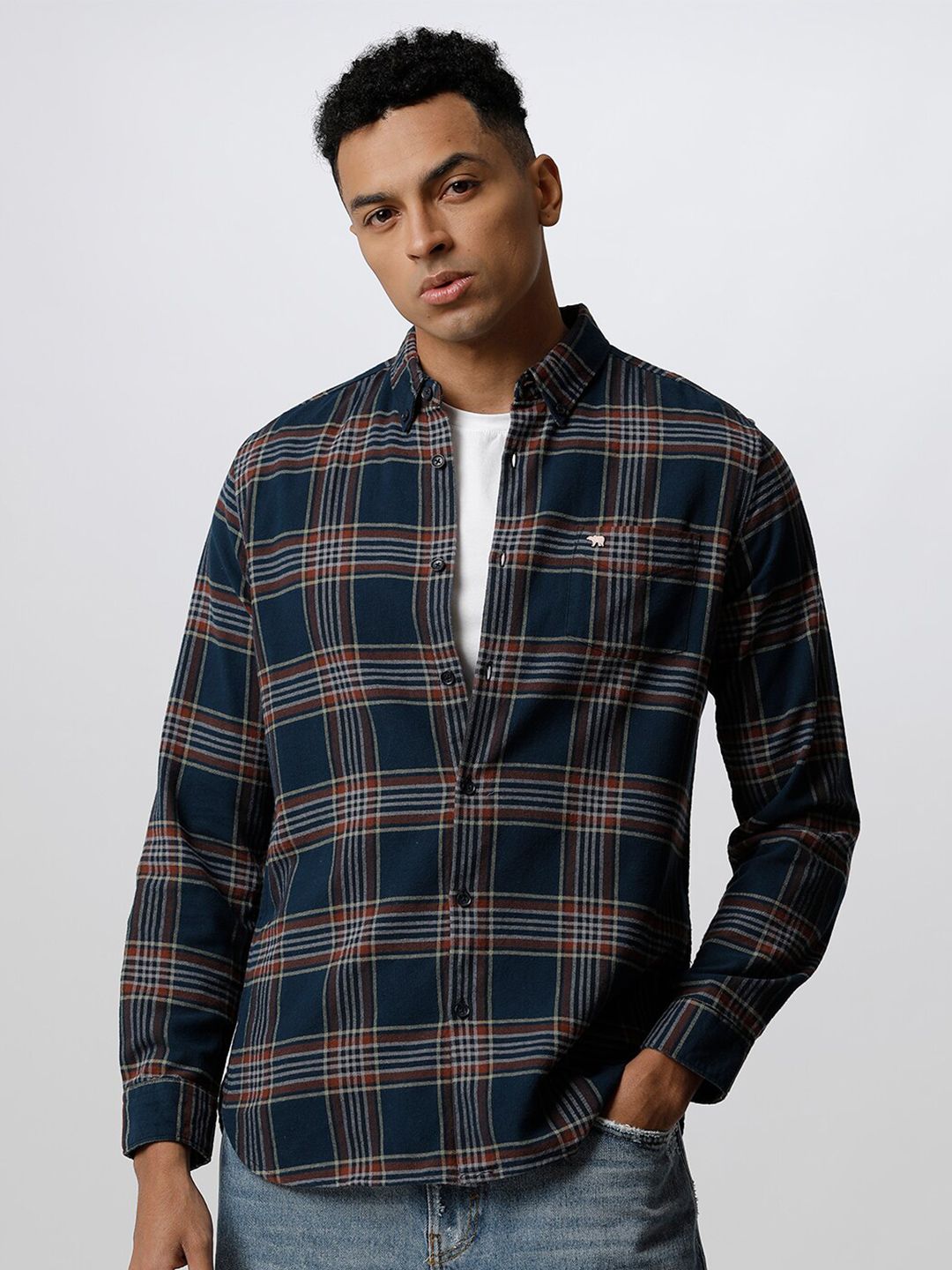 THE BEAR HOUSE Slim Fit Tartan Checks Pure Cotton Casual Shirt