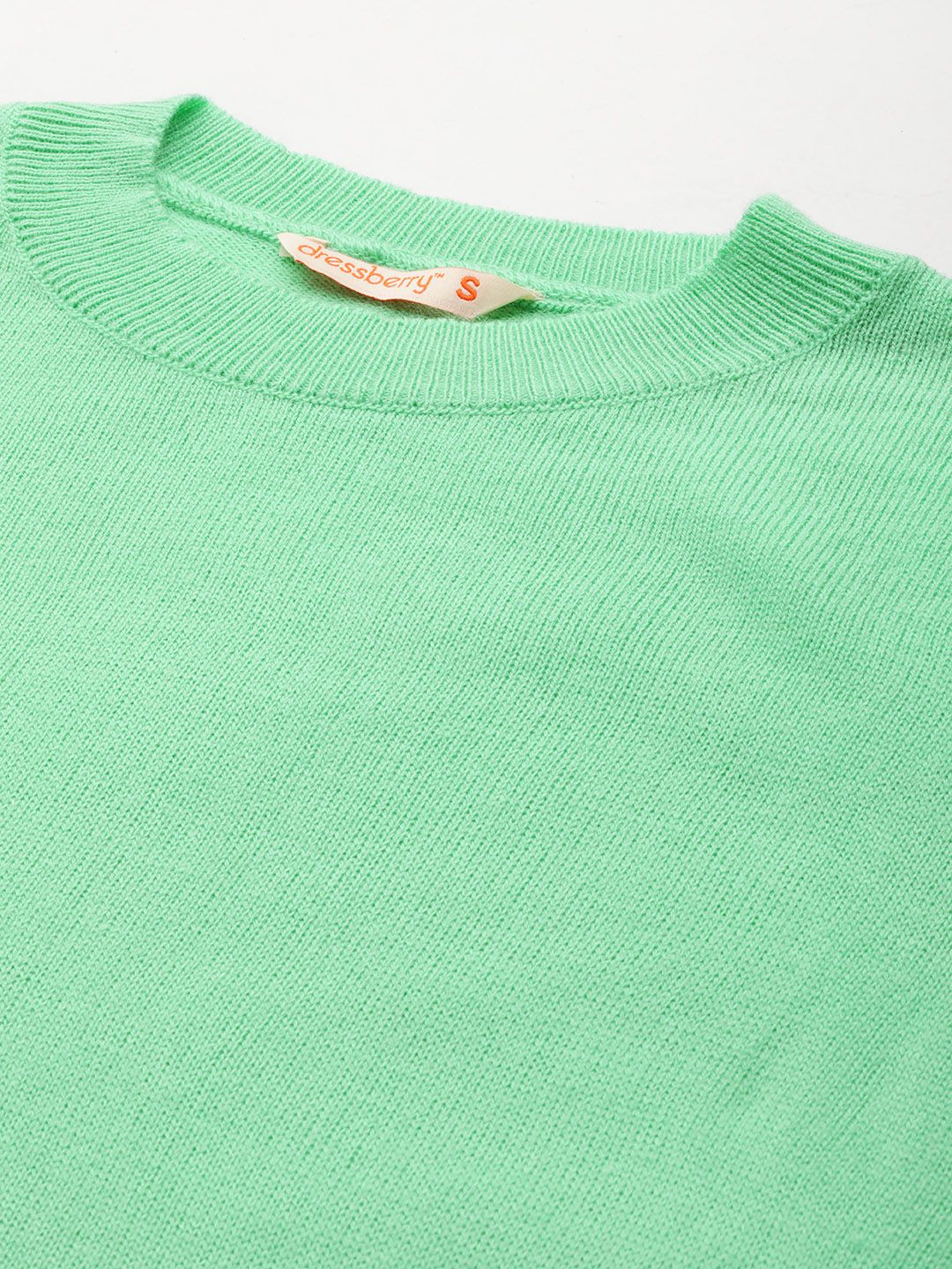 DressBerry Women Green Solid Puff Sleeve Pullover