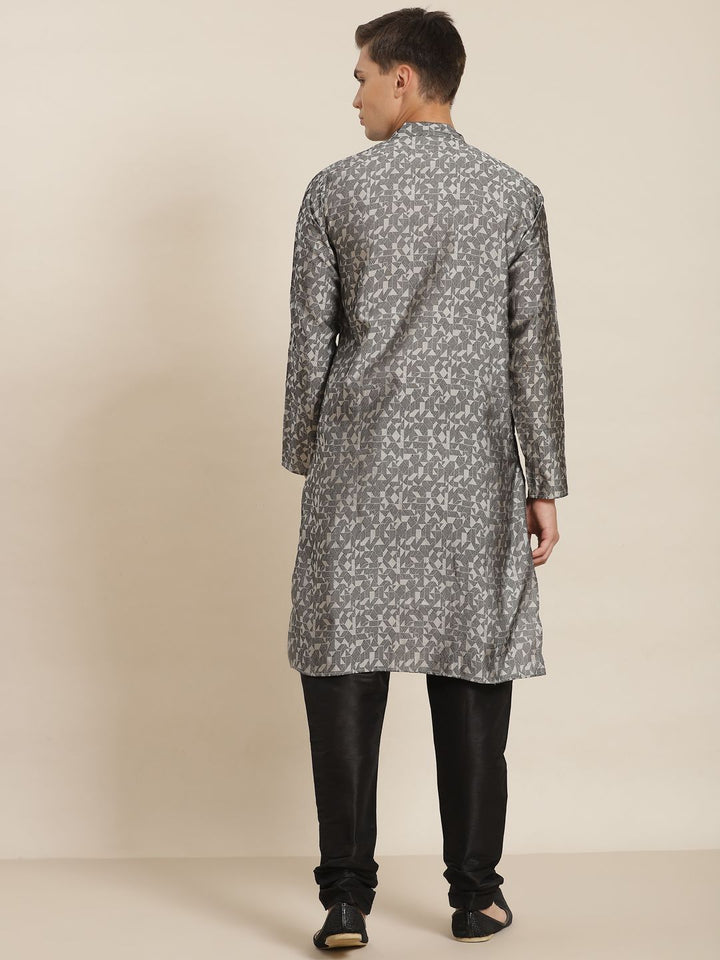 SOJANYA Men Grey Geometric Woven Design Straight Kurta