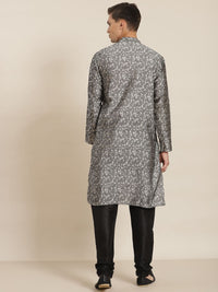 SOJANYA Men Grey Geometric Woven Design Straight Kurta