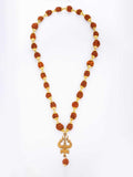 PANASH Men Gold-Plated Rudraksh Beaded Trishul Pendant Link Statement Necklace