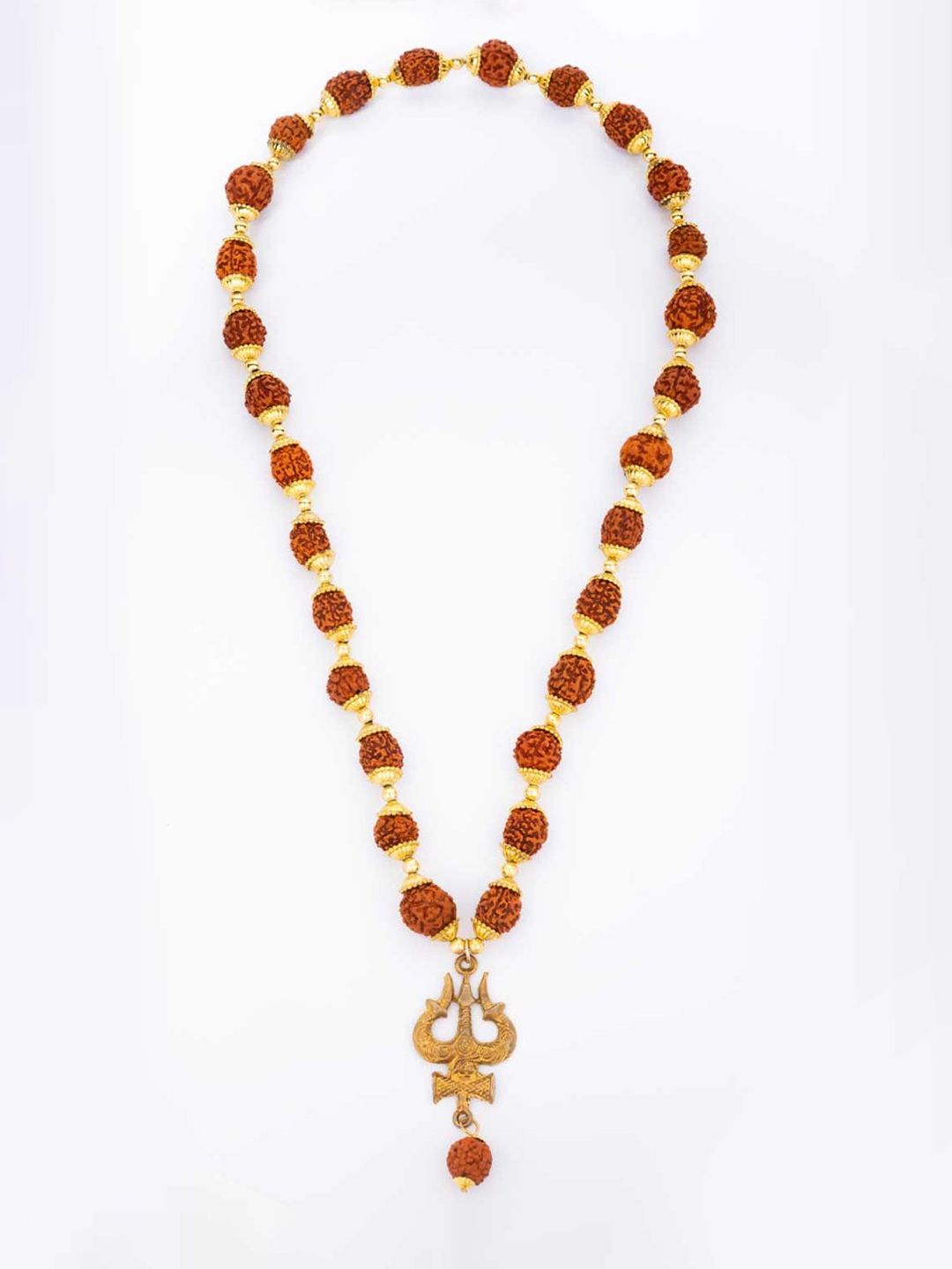 PANASH Men Gold-Plated Rudraksh Beaded Trishul Pendant Link Statement Necklace