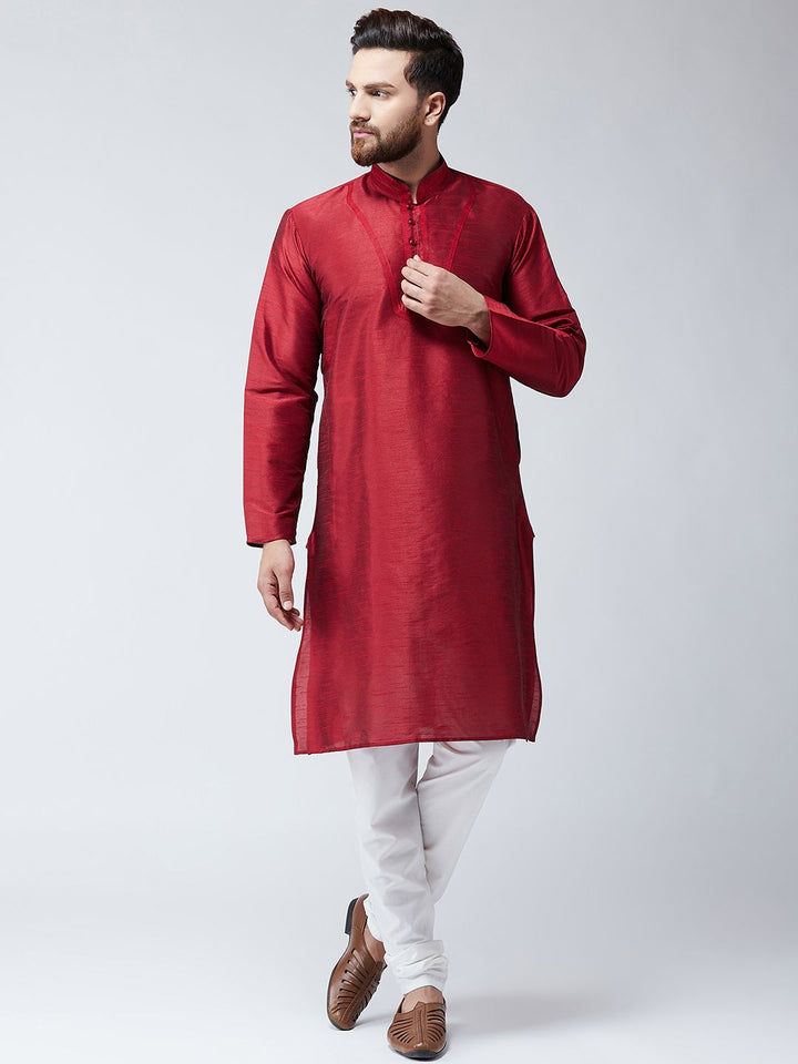 SOJANYA Men Maroon Solid Straight Kurta