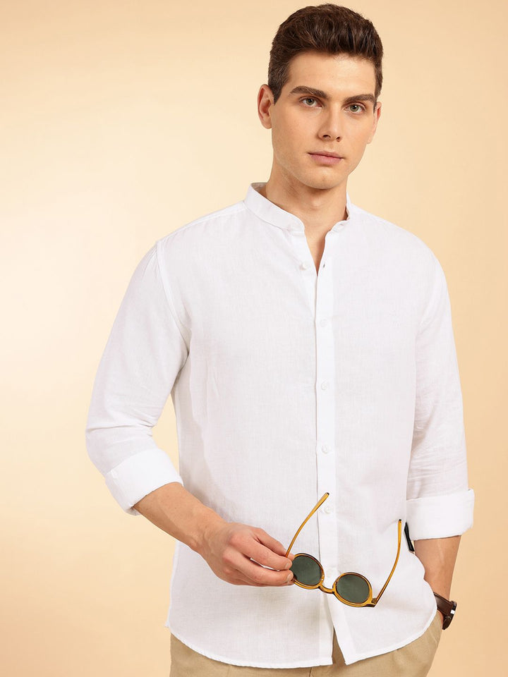 Sambungan Perancis Slim Fit Mandarin Linen Shirt