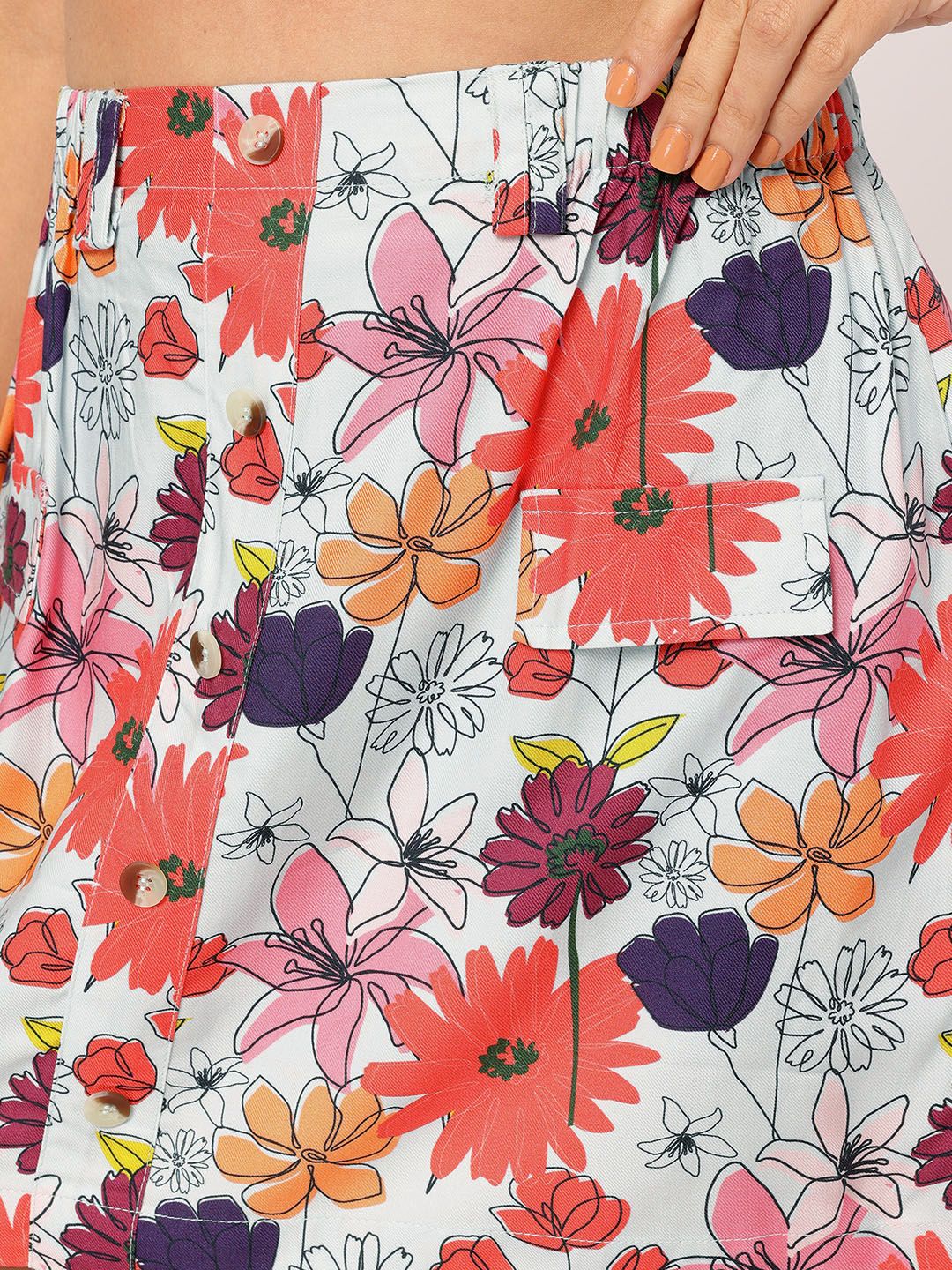 DressBerry Floral Mania Mock Cargo Straight Mini Skirt