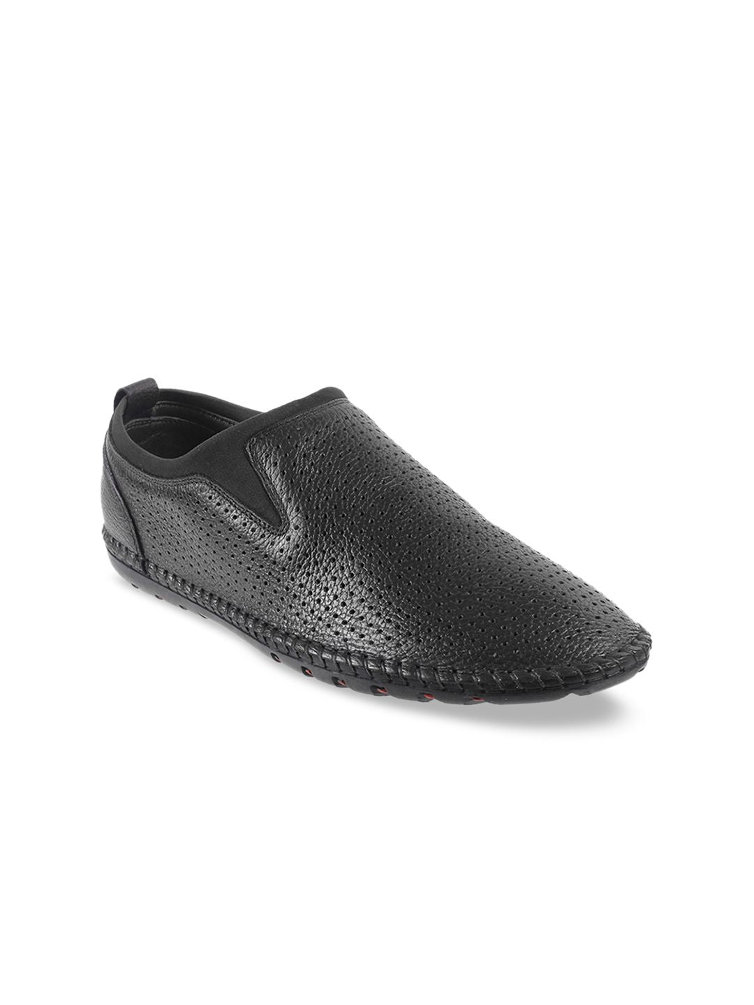 Mochi Men Black Textured Leather Slip-Ons
