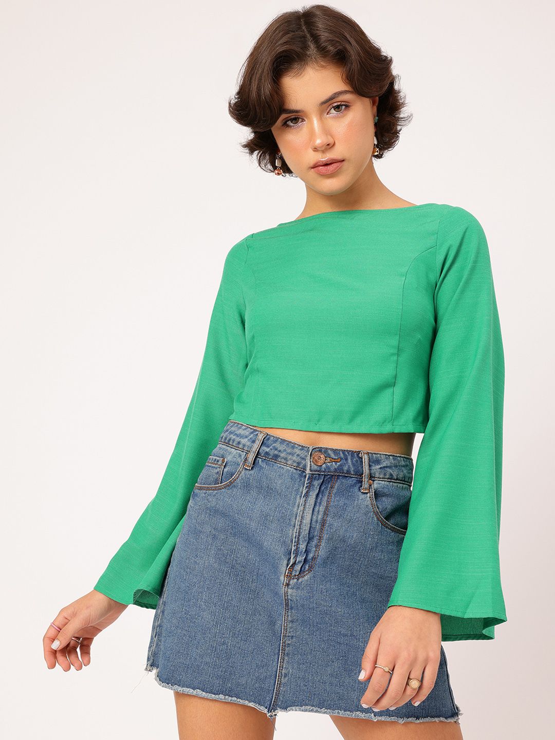 DressBerry Backless Babe Flared Sleeve Crop Top