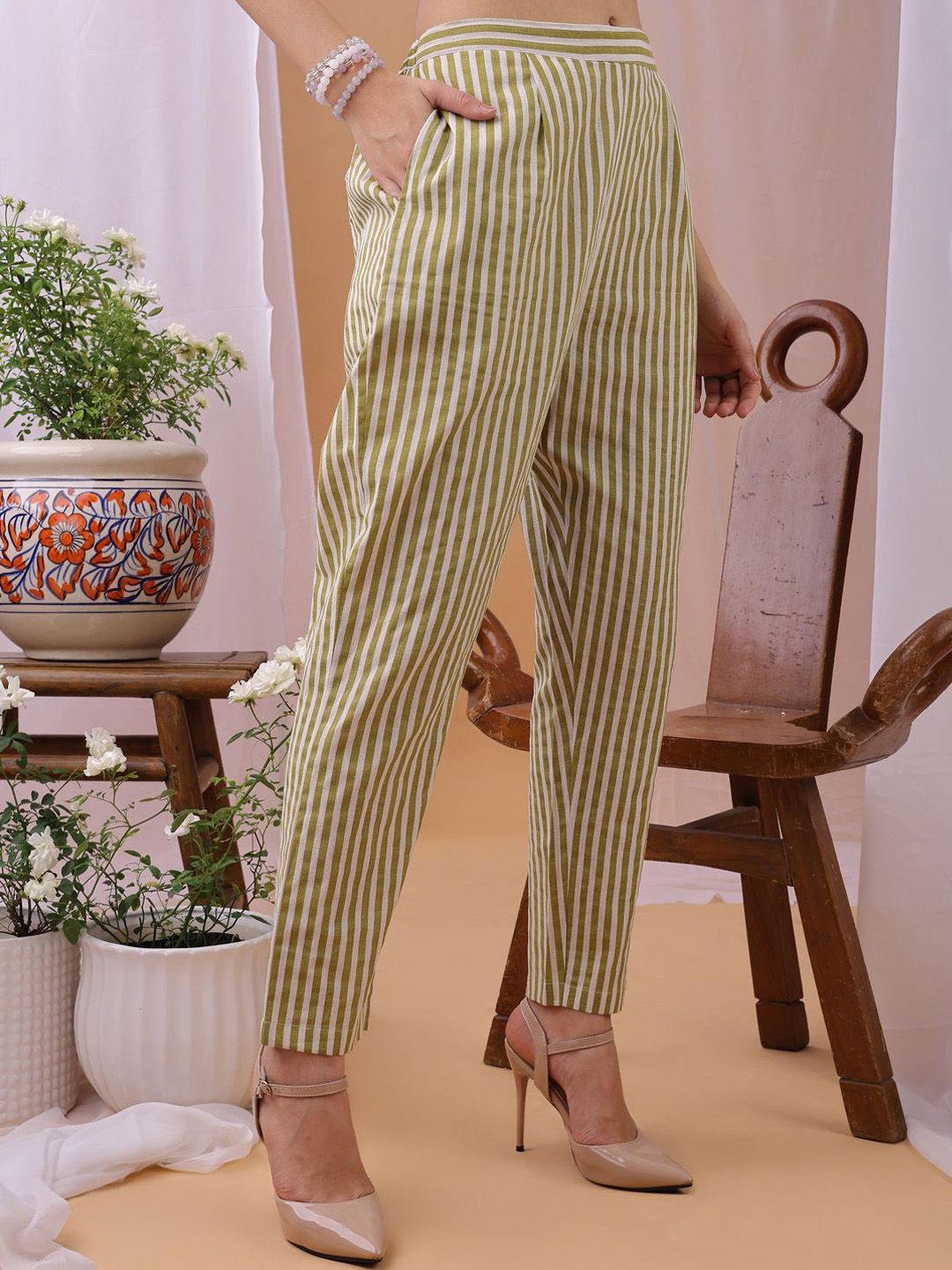 KALINI Floral Printed Pure Cotton Tunic & Trousers Co-Ord Set