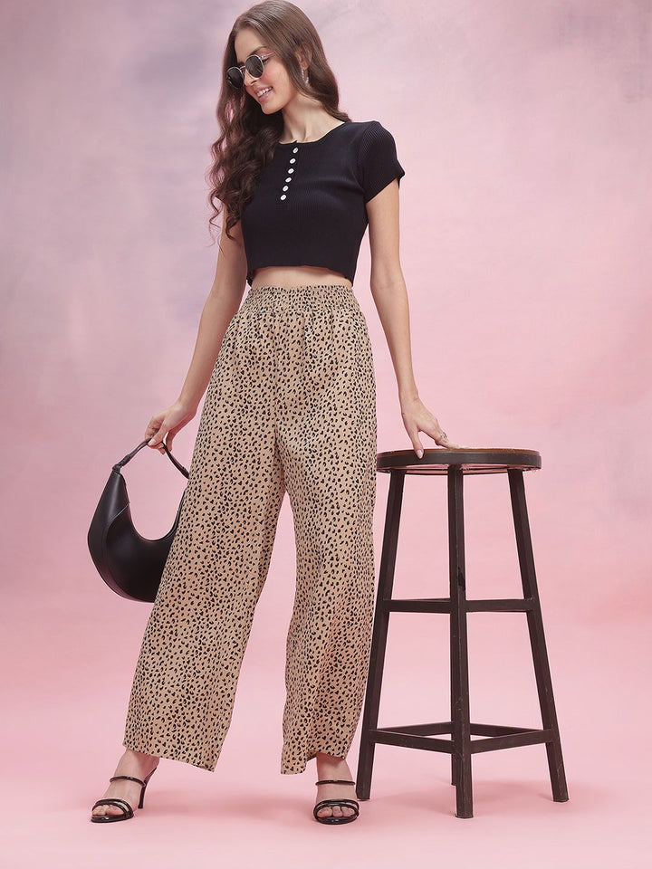 DressBerry Women Animal Printed Wide Leg Trousers