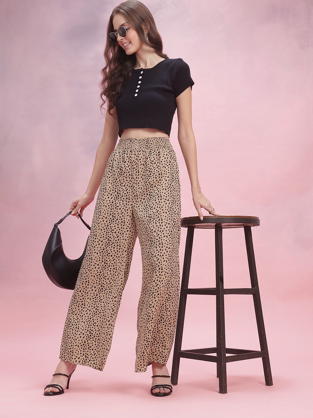 DressBerry Women Animal Printed Wide Leg Trousers