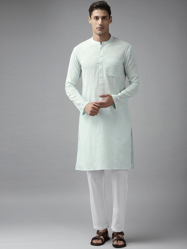 See Designs Men Green Yoke Design Thread Work Kurta
