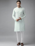 See Designs Men Green Yoke Design Thread Work Kurta