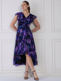 Antheaa Women Floral Print Flutter Sleeve Fit & Flare Midi Dress