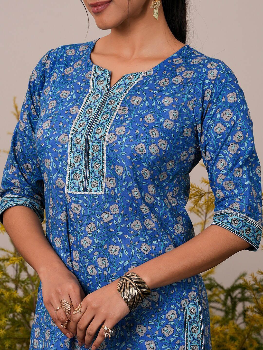 Libas Floral Printed Regular Gotta Patti Pure Cotton Kurta with Palazzos & Dupatta