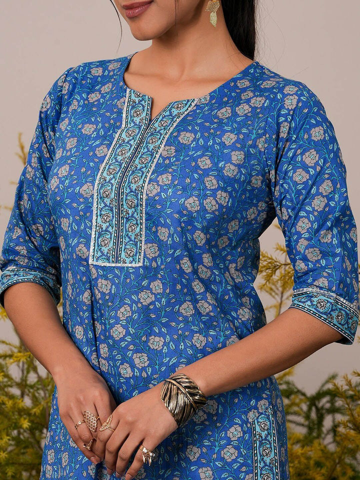 Libas Floral Printed Regular Gotta Patti Pure Cotton Kurta with Palazzos & Dupatta