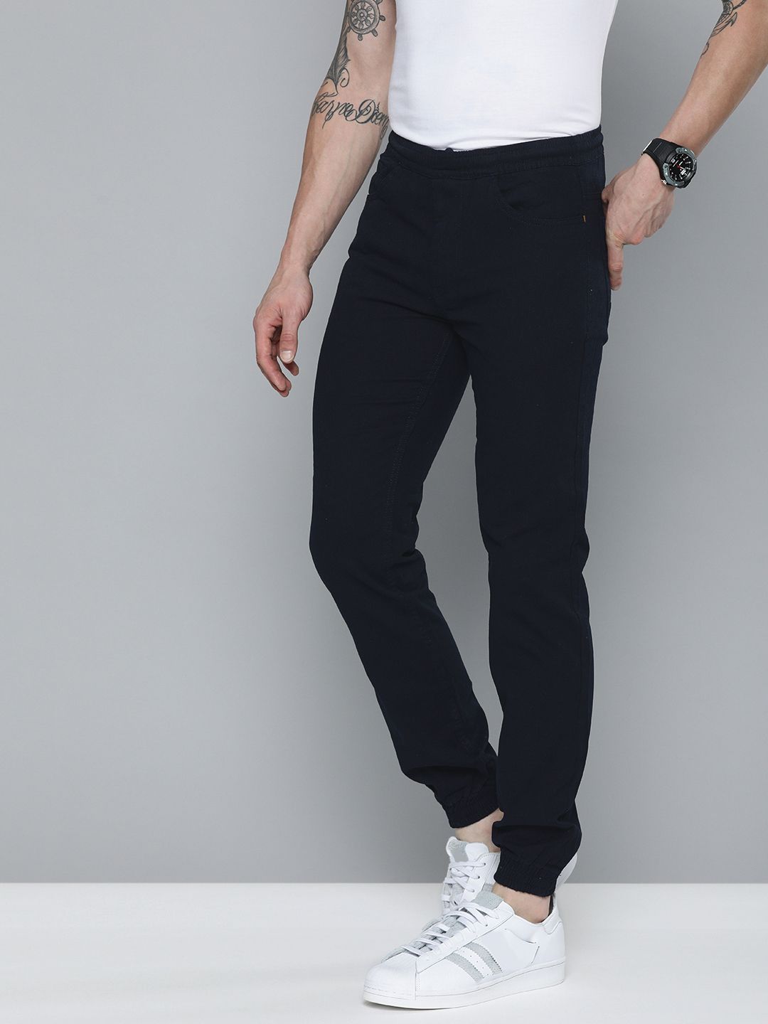 The Indian Garage Co Men Navy Blue Slim Fit Joggers Trousers