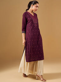 Global Desi Ethnic Motifs Printed V-Neck A-Line Kurta