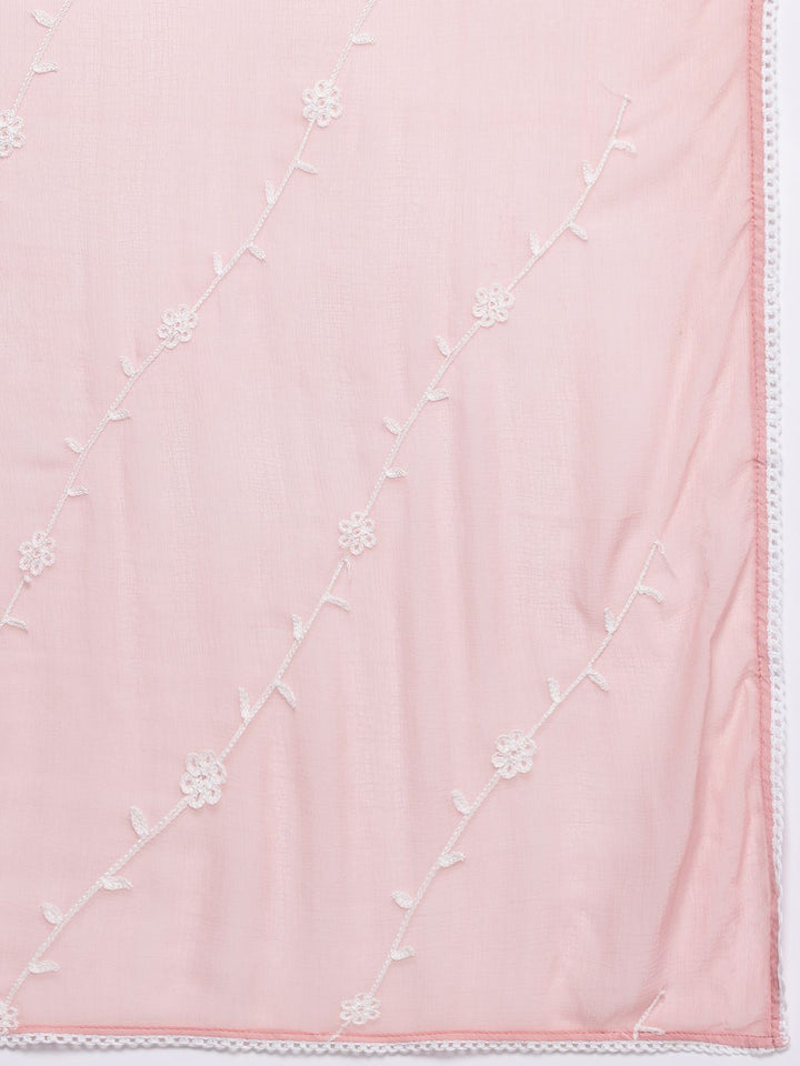 Varanga Floral Embroidered Panelled Thread Work Pure Cotton Kurta With Trousers & Dupatta