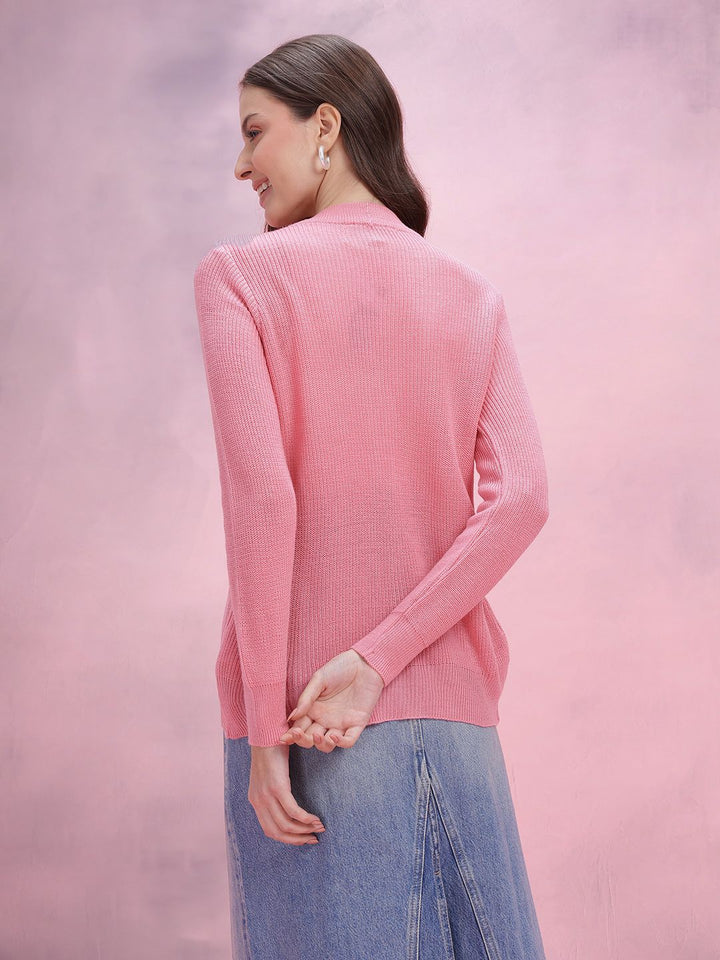 DressBerry Women Ribbed Floral Crochet Acrylic Cardigan