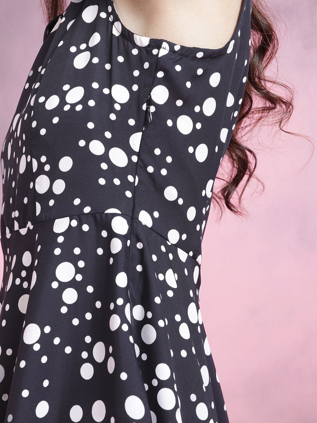 DressBerry Polka Dot Print Fit & Flare Dress