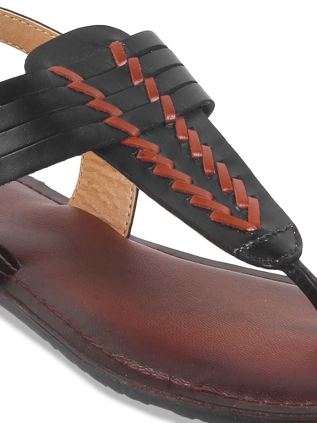 Metro Braided Leather T-Strap Flats With Buckle Closure