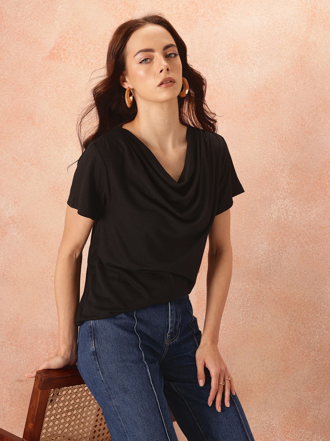 all about you Cowl Neck Solid Top
