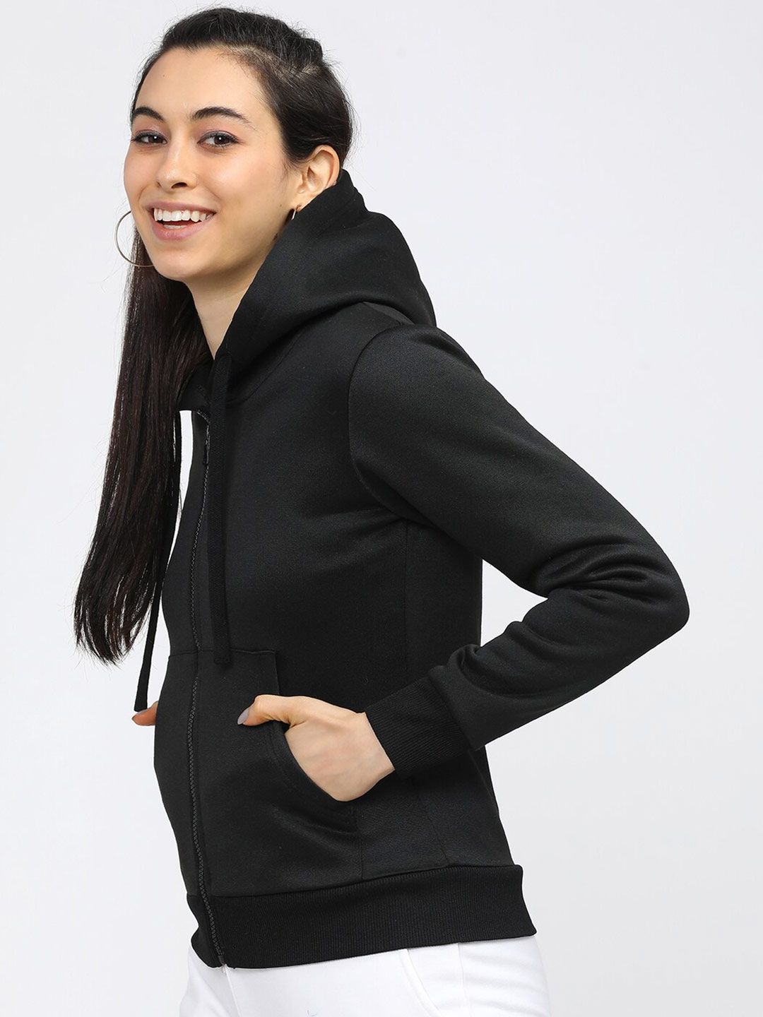 Tokyo Talkies Women Black Hooded Sweatshirt