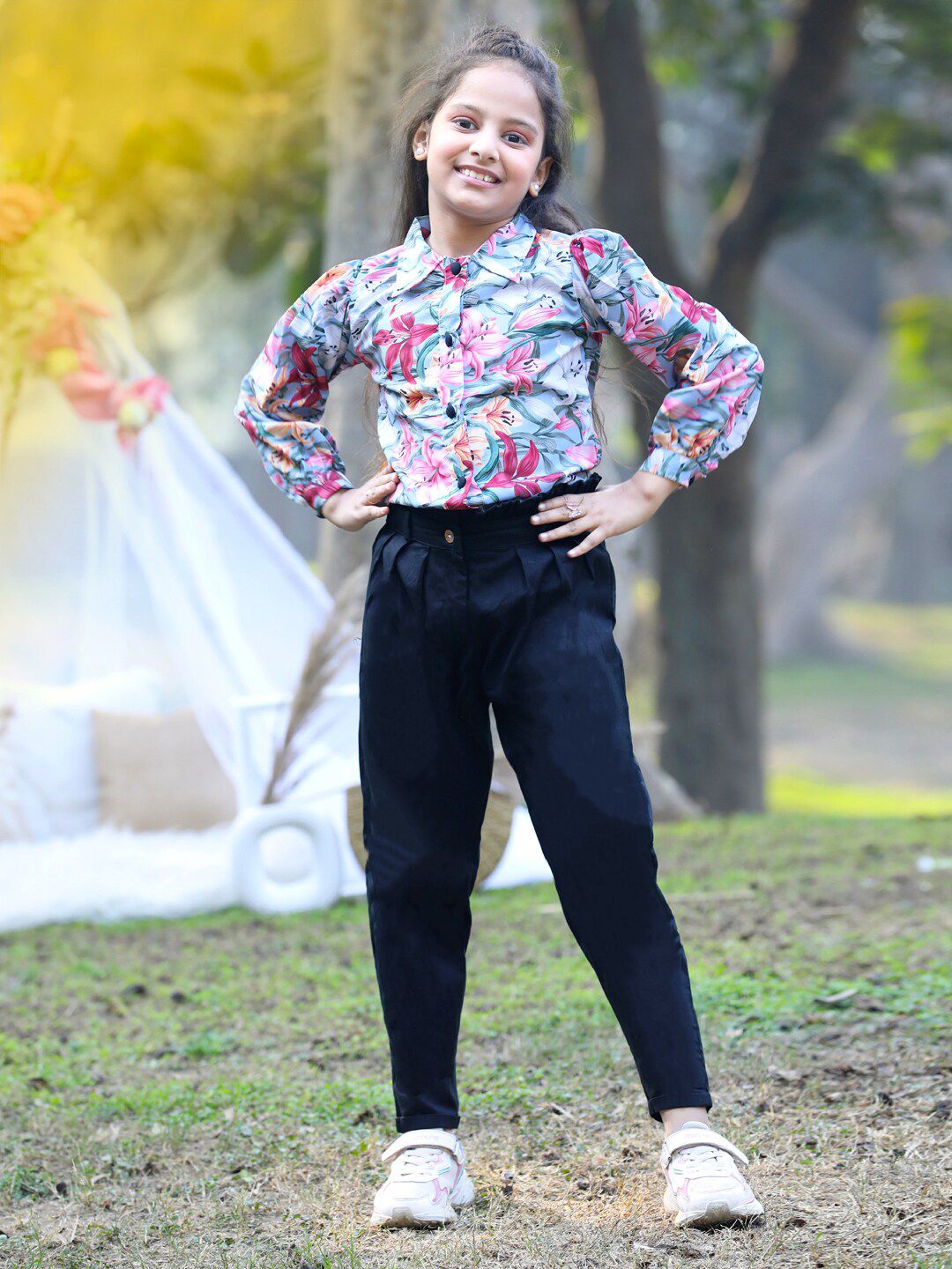 Cutiekins Girls Floral Printed Top with Trousers