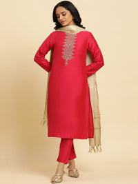 W Floral Embroidered Regular Straight Kurta with Trousers & With Dupatta