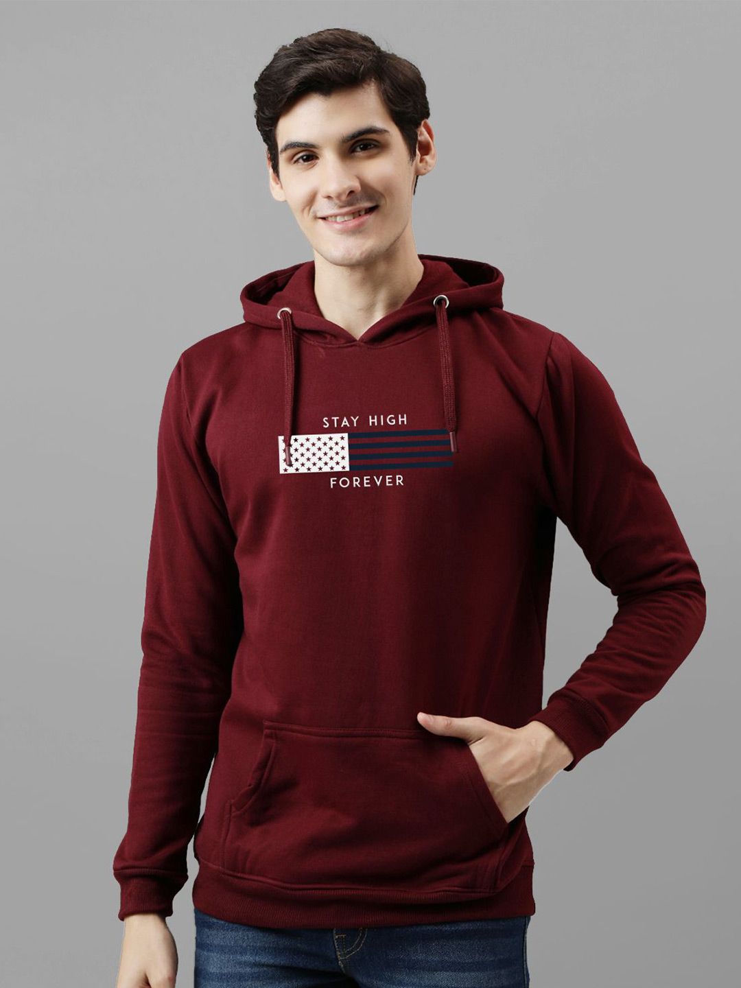 ADRO Men Printed Hooded Pullover Sweatshirt