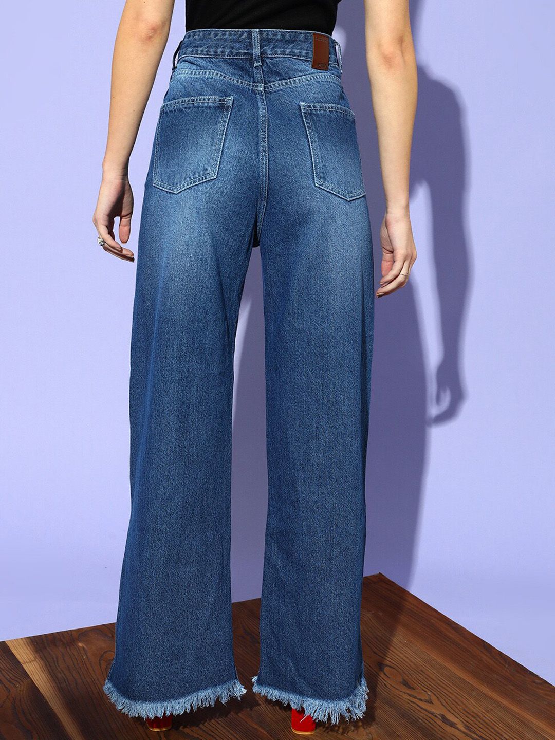 STREET 9 Women Blue Flared High-Rise Low Distress Light Fade Jeans