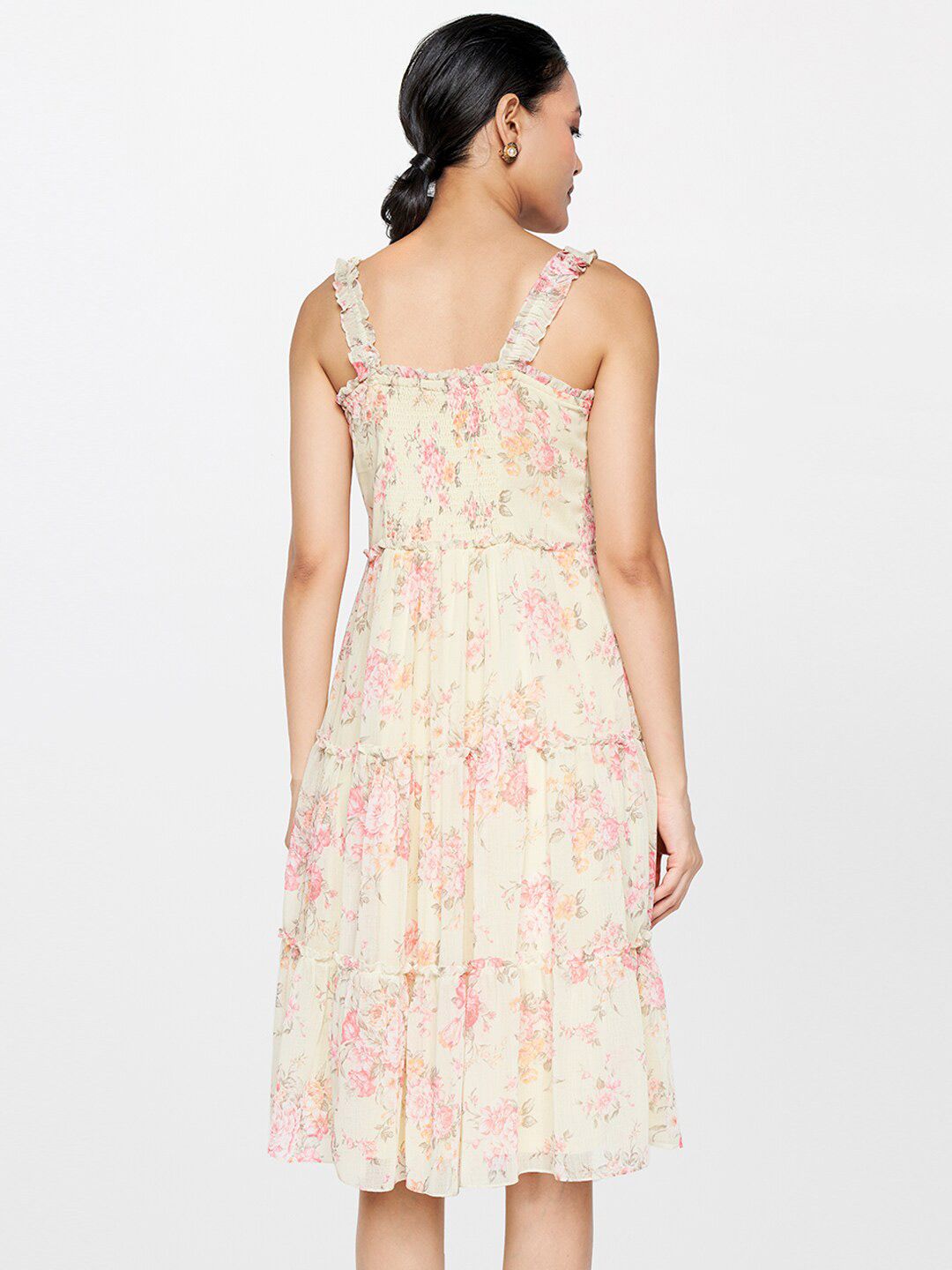 AND Floral Printed Shoulder Straps Gathered Tiered Fit & Flare Dress