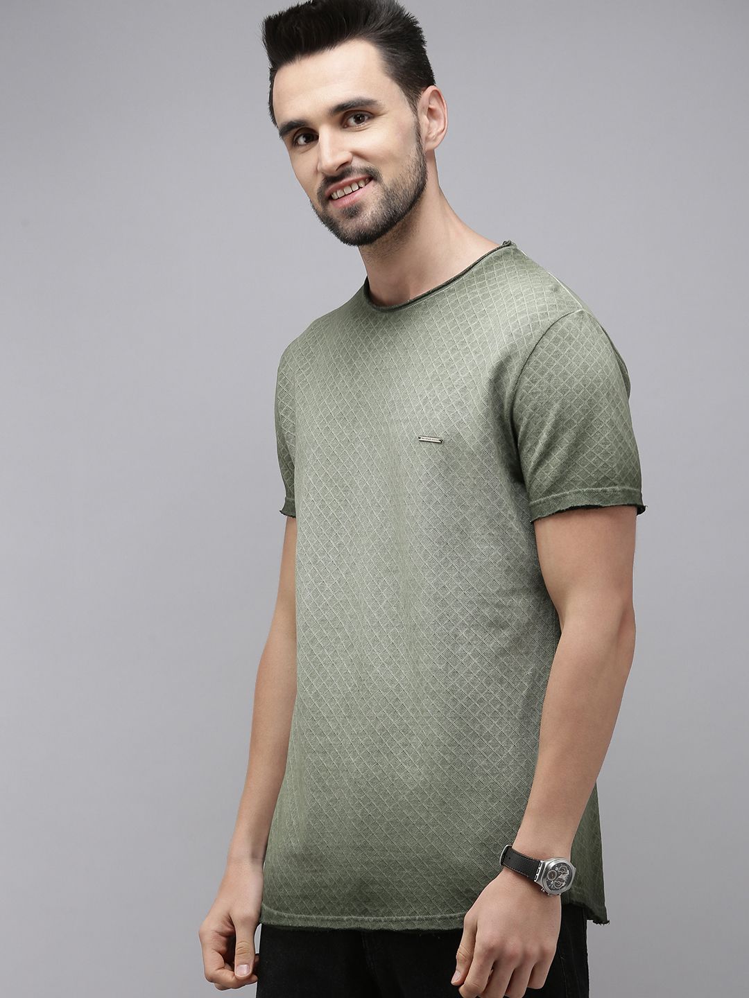 THE BEAR HOUSE Men Olive Green Pure Cotton T-shirt