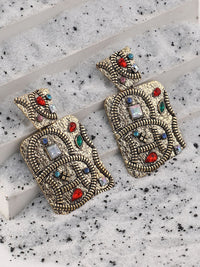Anting-anting drop kontemporari antik quad-snake emas sohi