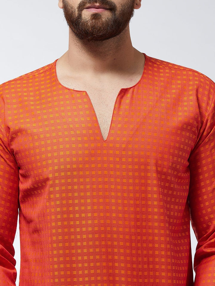 SOJANYA Lelaki Rust Woven Design Kurta Lurus