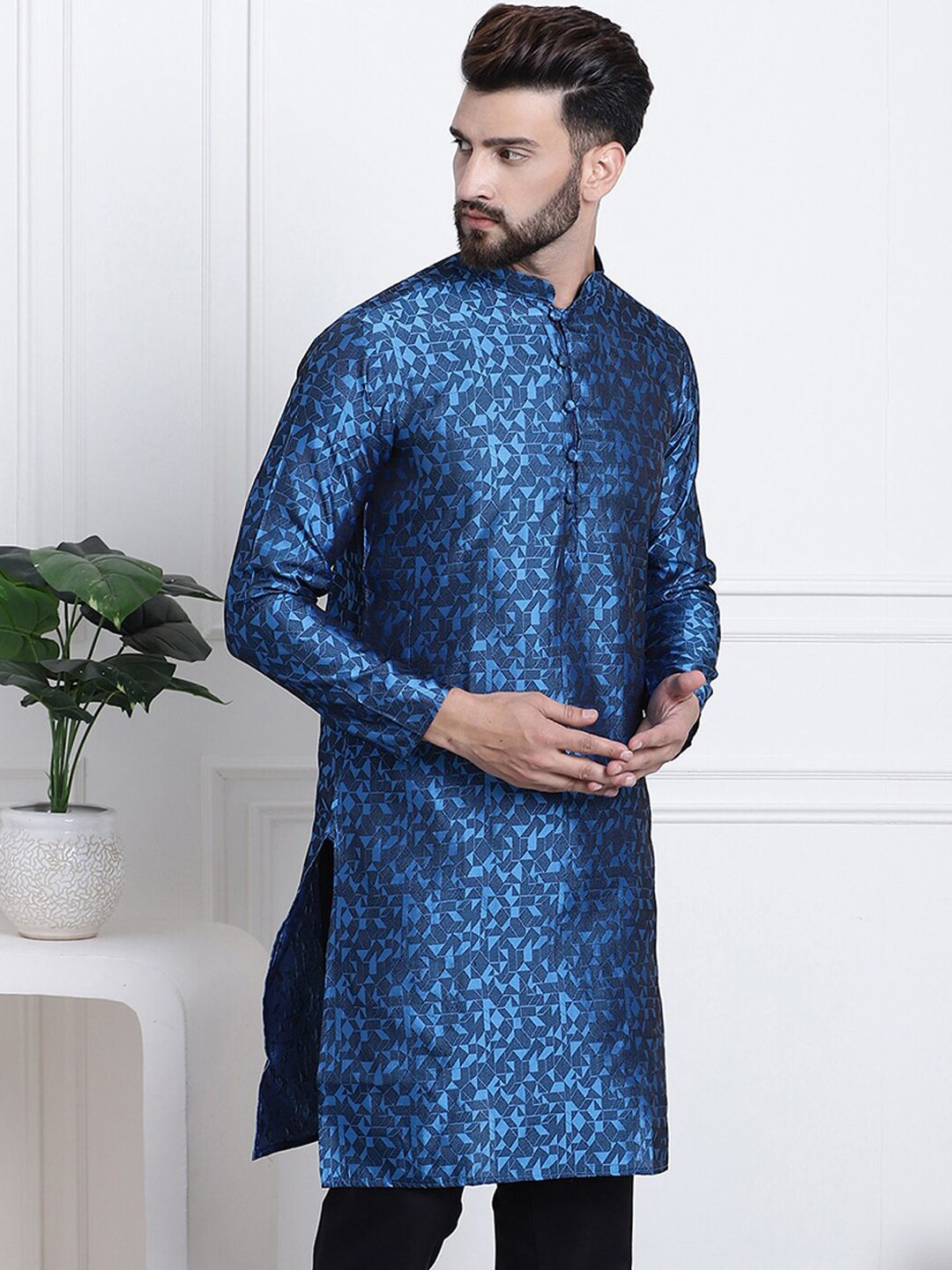 SOJANYA Kurta Kolar Mandarin Rekaan Tenun Geometrik