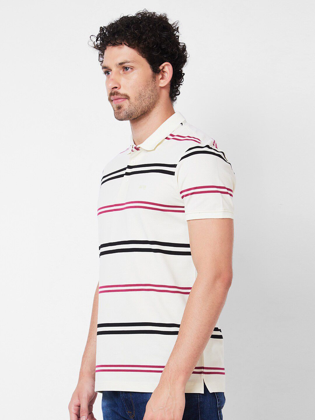 SPYKAR Striped Polo Collar Slim Fit Cotton T-shirt