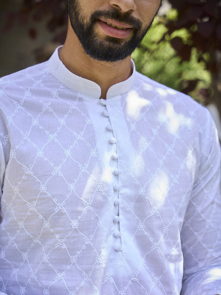 See Designs Embroidered Mandarin Collar Regular Pure Cotton Kurta with Salwar