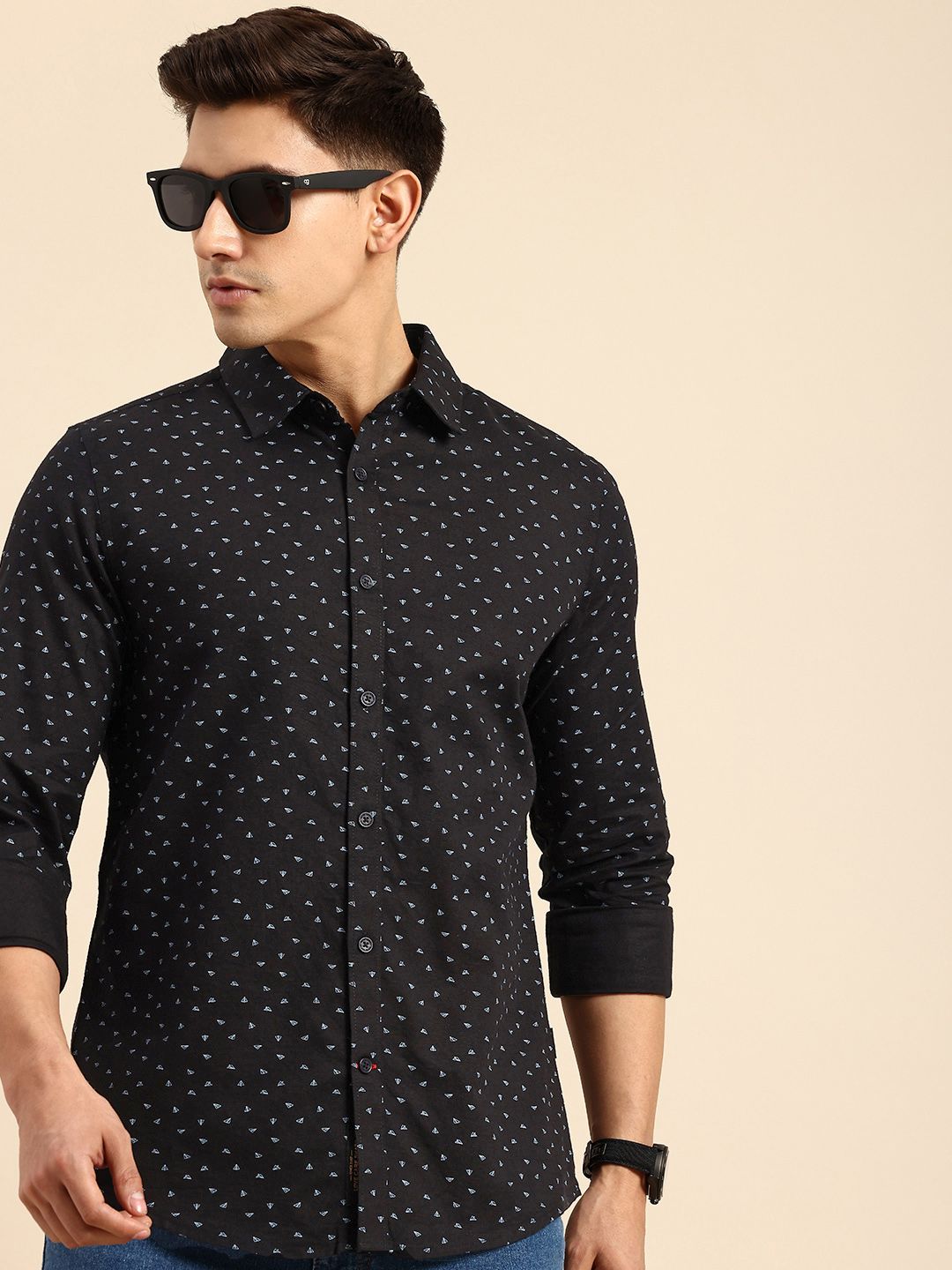 Being Human Slim Fit Geometric Printed Pure Cotton Casual Shirt