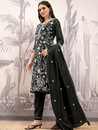 Vishudh Notch Neck Embroidered Regular Thread Work Straight Kurta Set