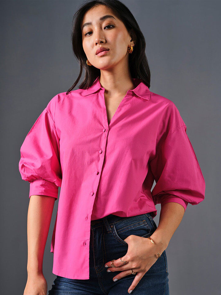 AND Puff Sleeve Cotton Shirt Style Top