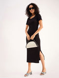 SASSAFRAS BASICS Square Neck Short Sleeves Sheath Midi Dress