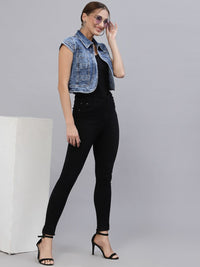 Style Quotient Women Washed Crop Denim Shrug