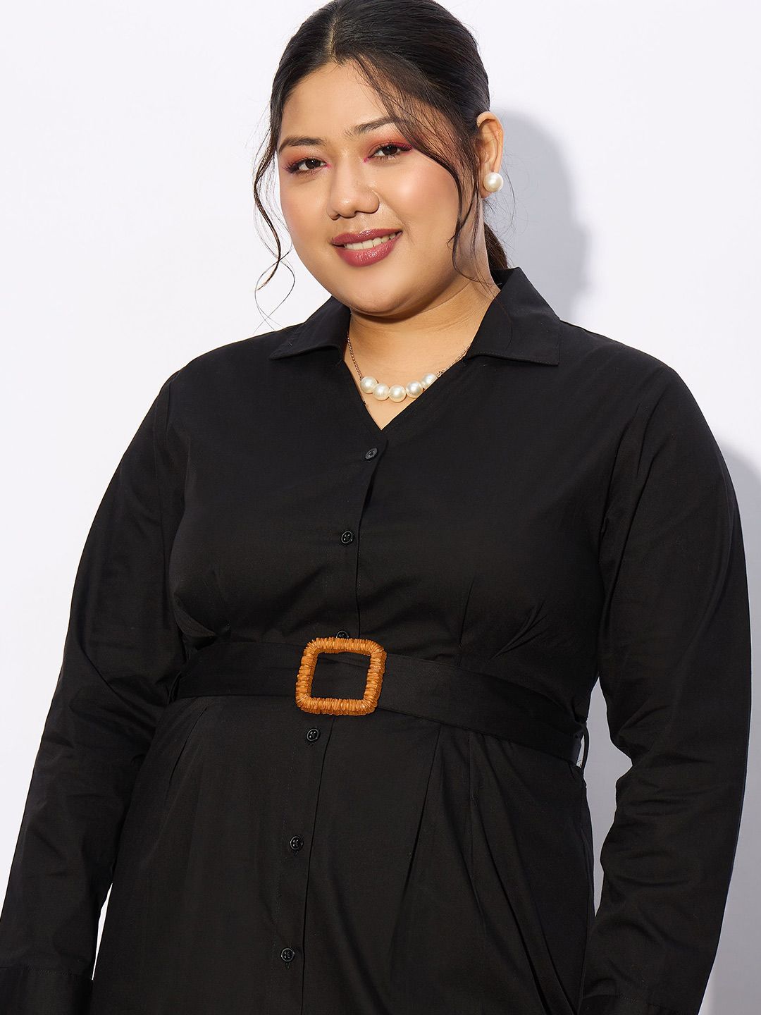 SASSAFRAS Curve Plus Size Long Sleeves Cotton Shirt Dress