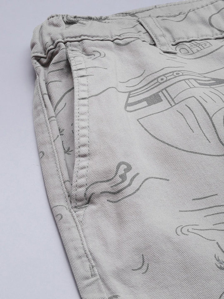 The Indian Garage Co Men Grey Printed Slim Fit Cotton Chino Shorts
