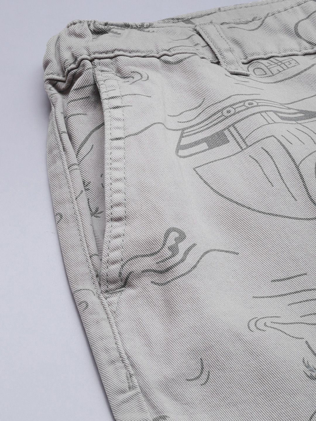 The Indian Garage Co Men Grey Printed Slim Fit Cotton Chino Shorts