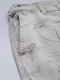 The Indian Garage Co Men Grey Printed Slim Fit Cotton Chino Shorts