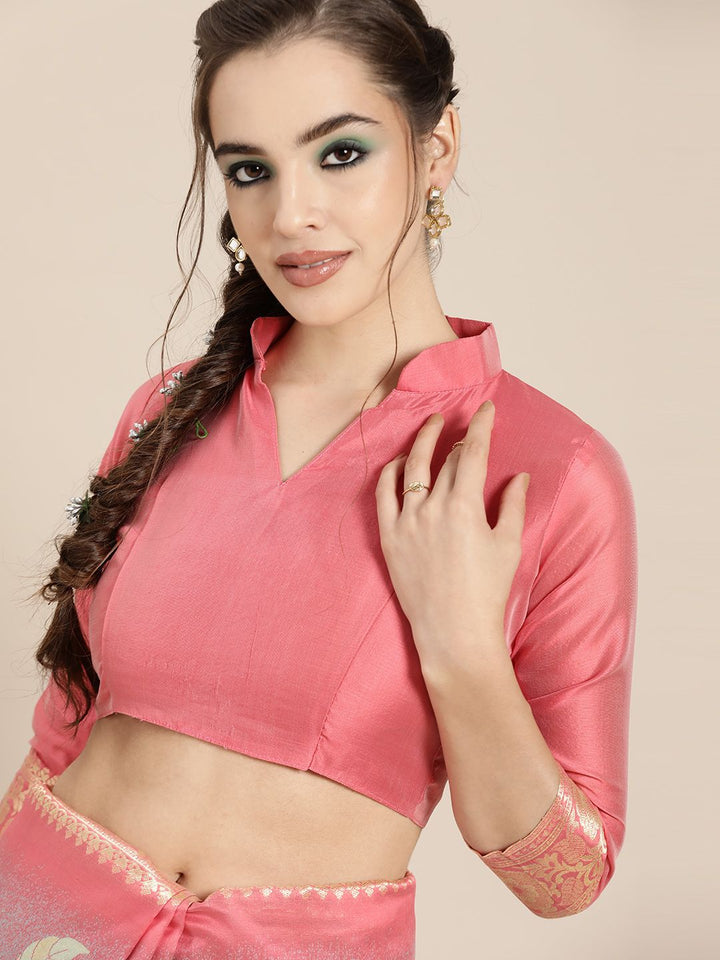 Saree mall Pink & Blue Floral Dyed Banarasi Sarees