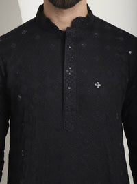 SOJANYA Mandarin Collar Thread Work Cotton Kurta